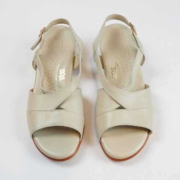 SAS Caress Cross Strap Wedge Sandal Bone White Tripad Comfort - Size 8 - Picture 2 of 6